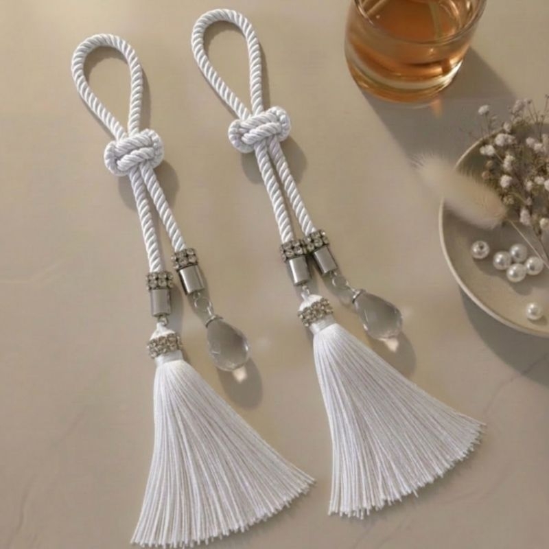 Kit Com 2 Cordões Decorativos  Detalhe Tassel/Strass  Multiuso- Use Difusores/Saboneteira/Cortina