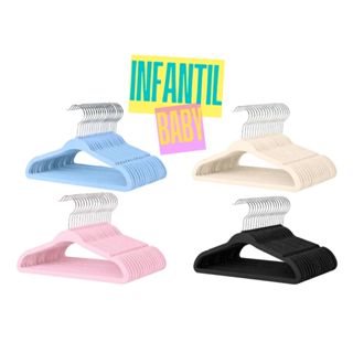 Kit 30 Cabides Infantis Baby de Veludo Antideslizante Azul, Rosa, Bege e Preto 29,5cm em Oferta na Shopee