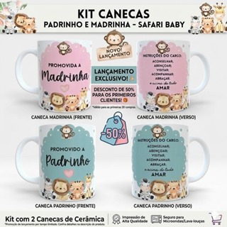 Kit 2 ou 3 Canecas Personalizadas Madrinha e Padrinho Cerâmica 325ml Convite Batizado e Chá de Bebê em Oferta na Shopee