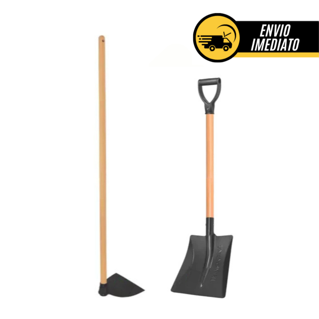 Kit Enxada 22cm Cabo De Madeira 1,30 Metros Para Obras Jardinagem Jardim + Pá Quadrada 71cm Max em Oferta na Shopee