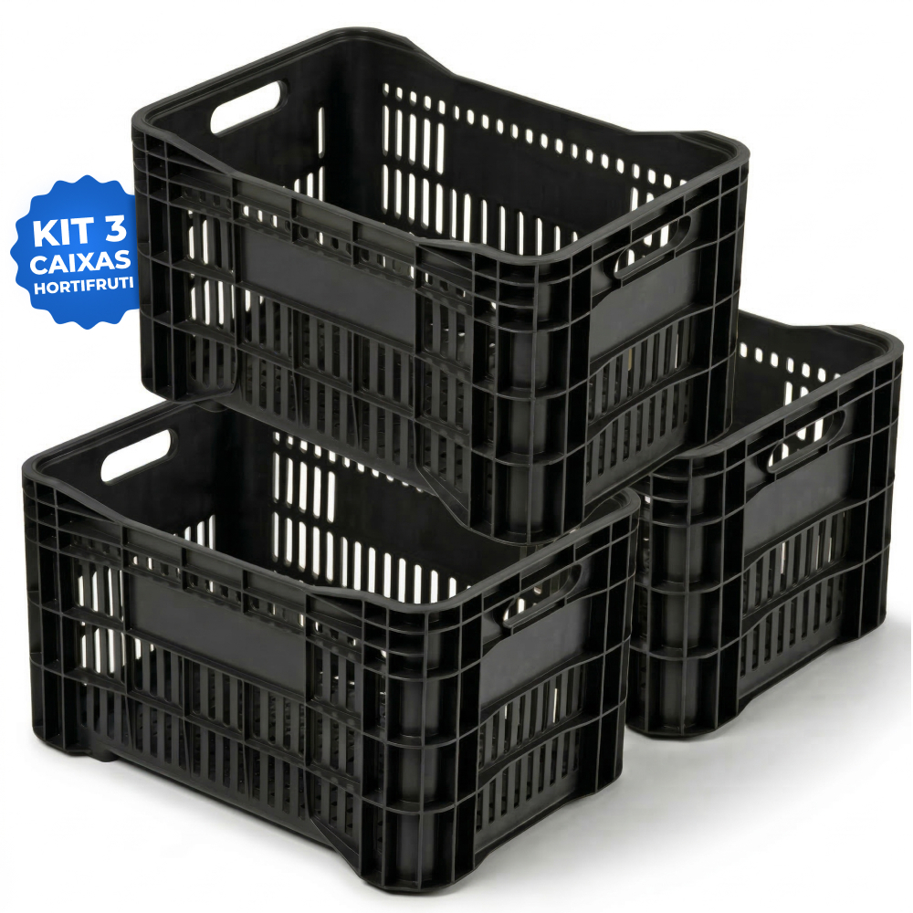 Kit 3 Caixas Hortifruti 60 Litros Vazada Multiuso Mercado Feira Organizadora Agricola em Oferta na Shopee