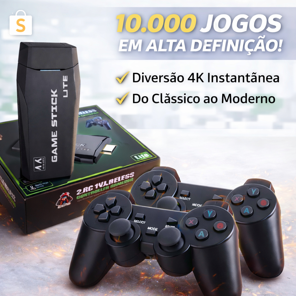 Videogame Stick 4k 10mil Jogos Retro Antigo 2 Controles Sem Fio Console  Portatil