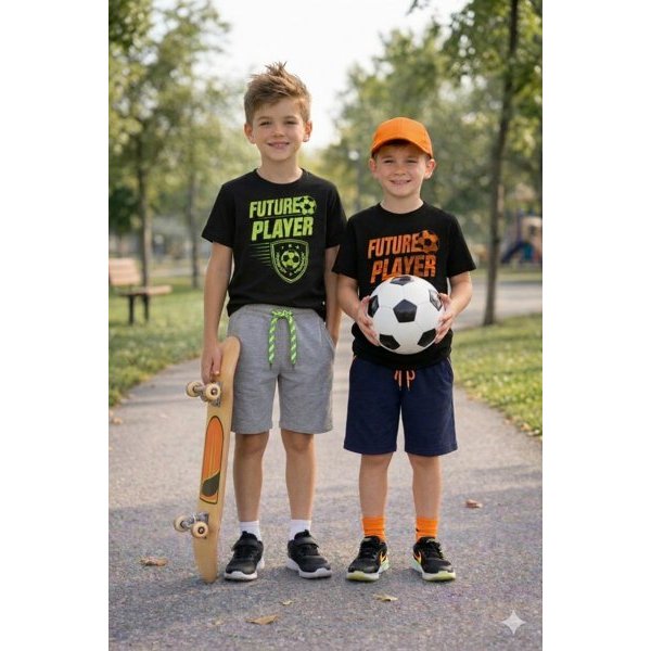 CONJUNTO PARA MENINOS ESTILOSOS SHORTS E BLUSA COM ESTAMPA NEON