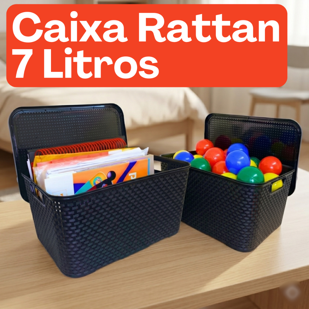 Kit Jogo De 2 Caixas Organizadoras Cesto Rattan 7 Litros Com Tampa Arqplast Para Comida Roupa em Oferta na Shopee
