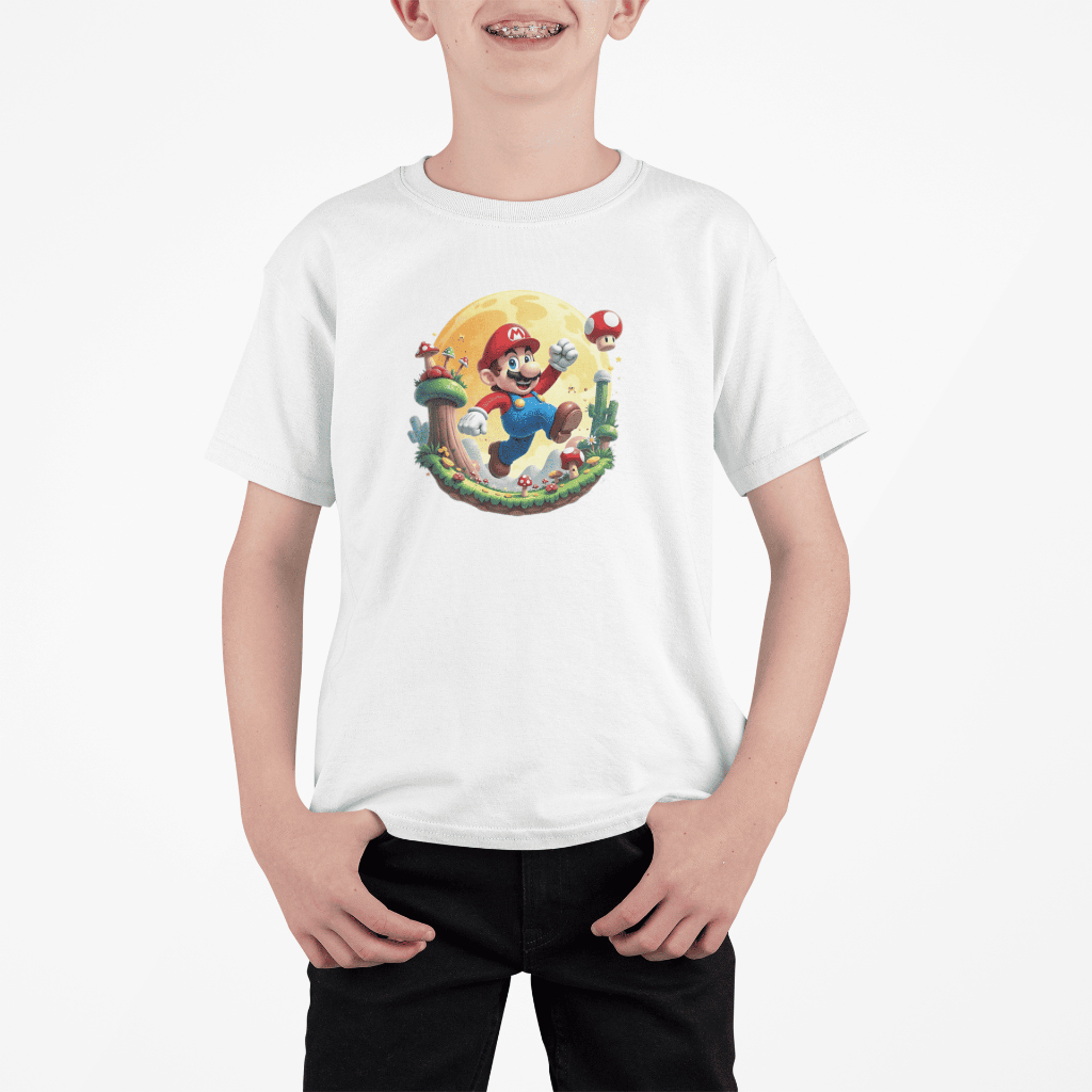 Camiseta Infantil 100% Algodão Confortável para Crianças Modelo: Super M Personagem Videogame - Novidade Especial