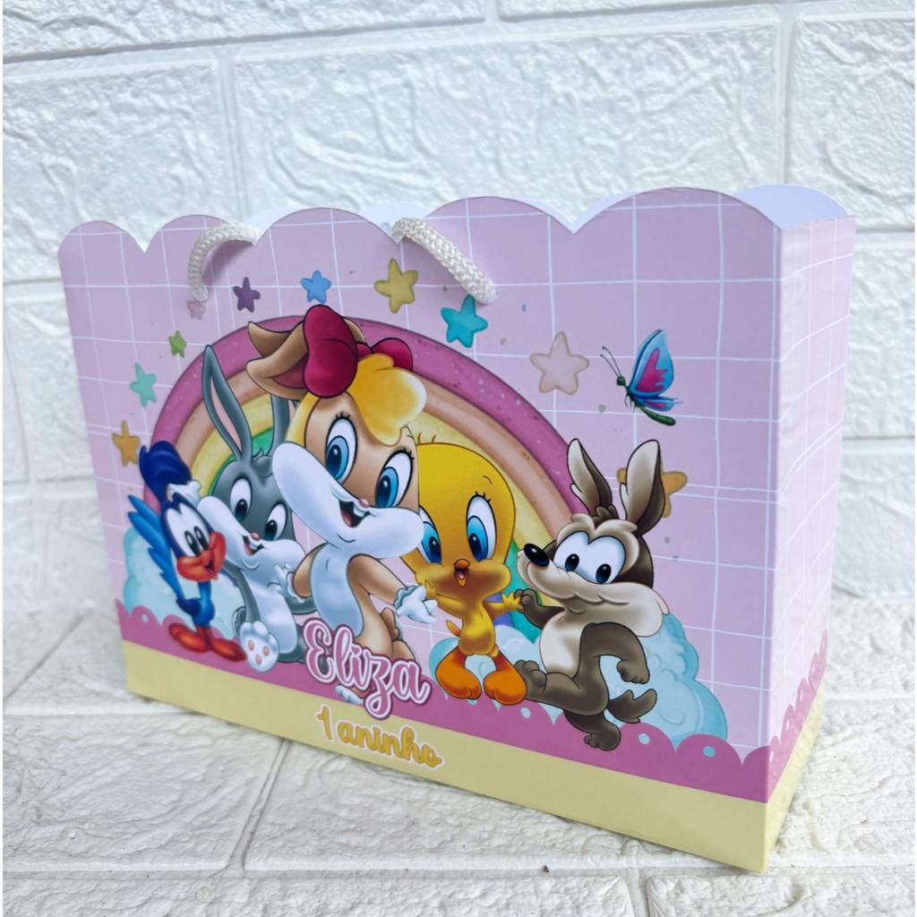 Sacolinha G Personalizada Baby Looney tunes Rosa Desmontadas/lembrancinhas/festa infantil/aniversário