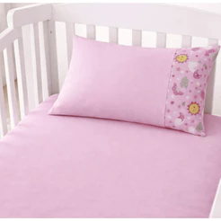Kit Lençol Berço Americano + Fronha com Barrado Estampado | 2 Peças | Microfibra | Rosa Menina