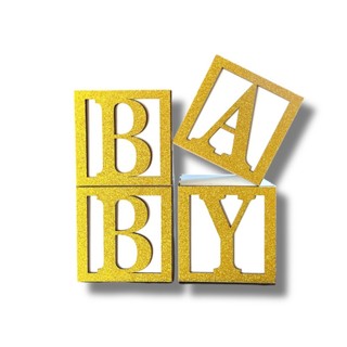Kit Cubo Baby Decorativo Revelação Mdf Dourado Glitter 20x20