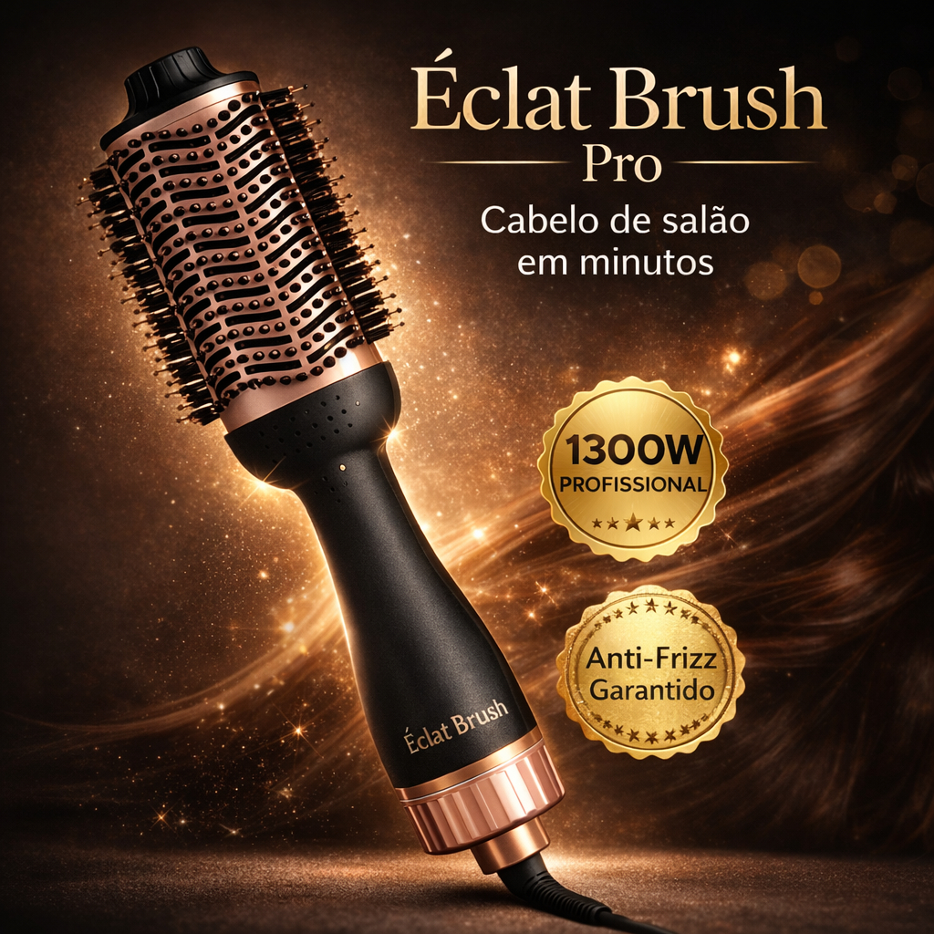 Escova Secadora Profissional 1300W Éclat Brush Pro Anti Frizz Bivolt Seca Alisa Modela Cabelo Rápido Efeito Salão em Cas