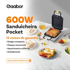 Gaabor Sanduicheira Elétrica Frigideira Antiaderente Aquecimento de Temperatura Constante de Dupla Face SM60M-WH01A-1