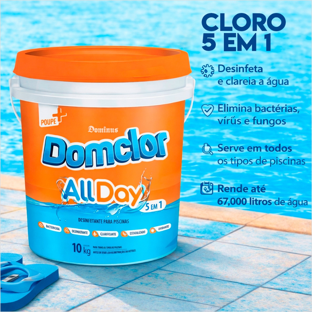 Manutenção Para Piscina Ação Ultra Rápida Domclor Allday 5 Em 1 Granulado Balde 3Kg e 10Kg em Oferta na Shopee