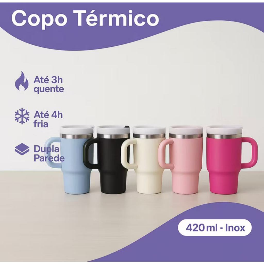 Copo Garrafa Térmica 420ml Resistente – Mantém Bebidas Frias ou Quentes por Mais Tempo em Oferta na Shopee