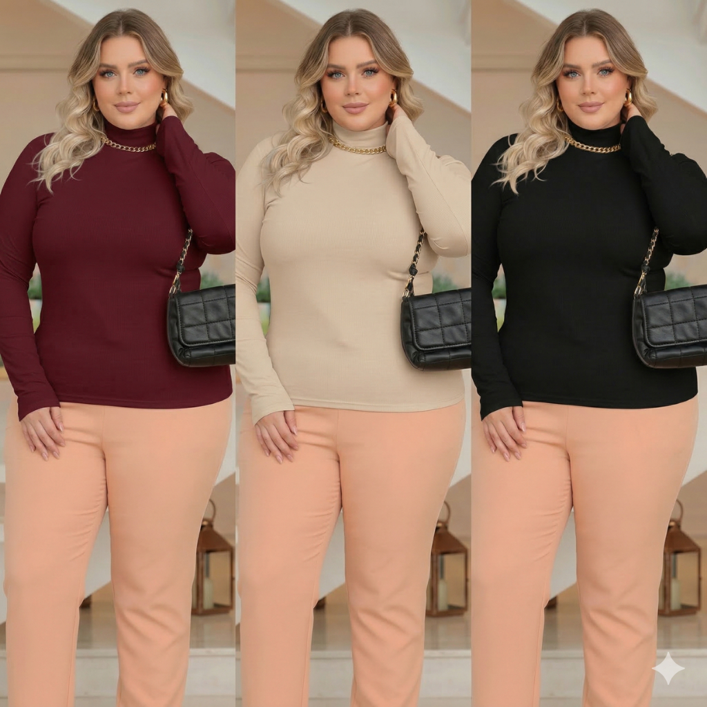 3 PEÇAS Blusa Femininas Gola Alta Cacharrel Segunda Pele Térmica Para Inverno