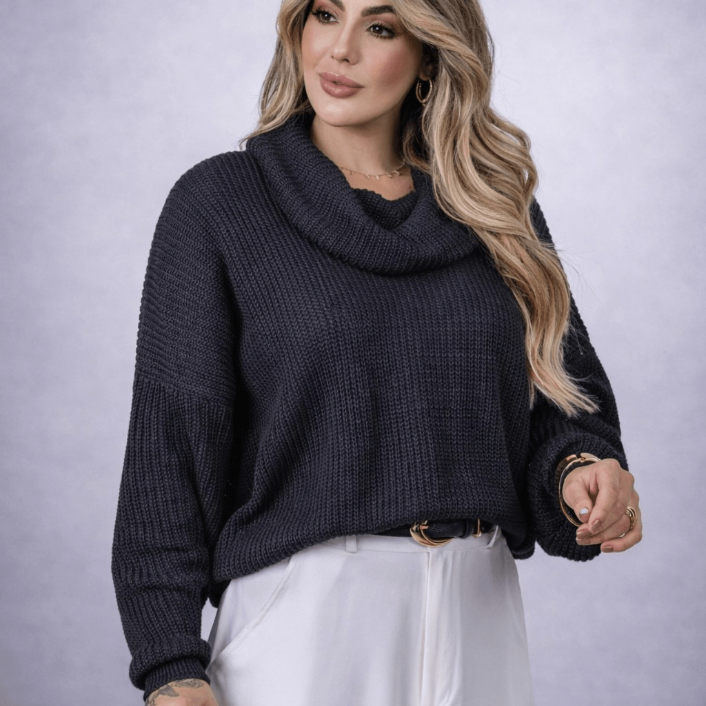Blusa Feminina de Frio Tricot Gola Boba Sueter Feminino Elegante Manga Bufante Tricô Premium em Oferta na Shopee