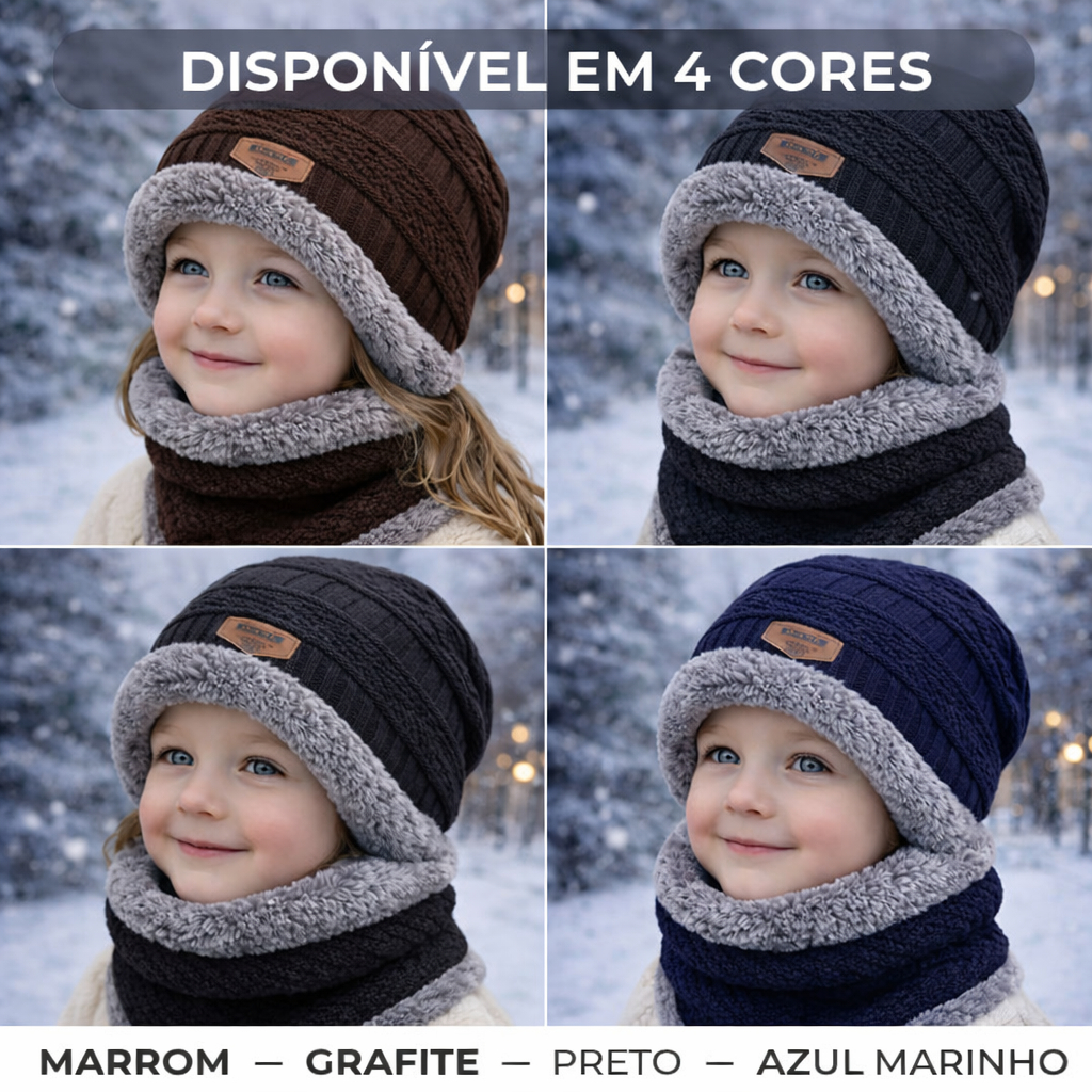 Kit Touca Gorro + Cachecol Pelinho Infantil Inverno La Casual Unissex Protetor de Pescoço