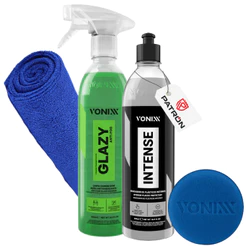 Kit Vonixx Limpa Vidros Antiembaçante Glazy + Intense Renovador Plásticos + Microfibra + Aplicador