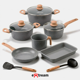 Jogo de Panelas Revestimento Ceramica Indução 8 peças Extream Hakone Gray Light em Oferta na Shopee