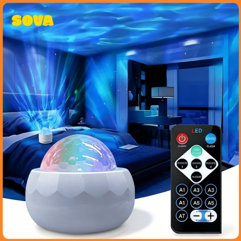 Luz Noturna Céu Estrelado Projetor Aurora Onda De Água Projeção Controle Decoração De Natal Do Norte Luzes Lâmpad