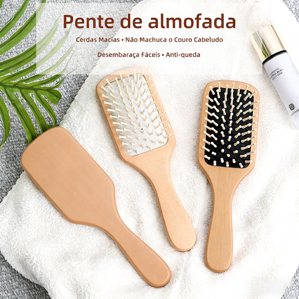 Pente de Madeira Massageador Capilar Lótus