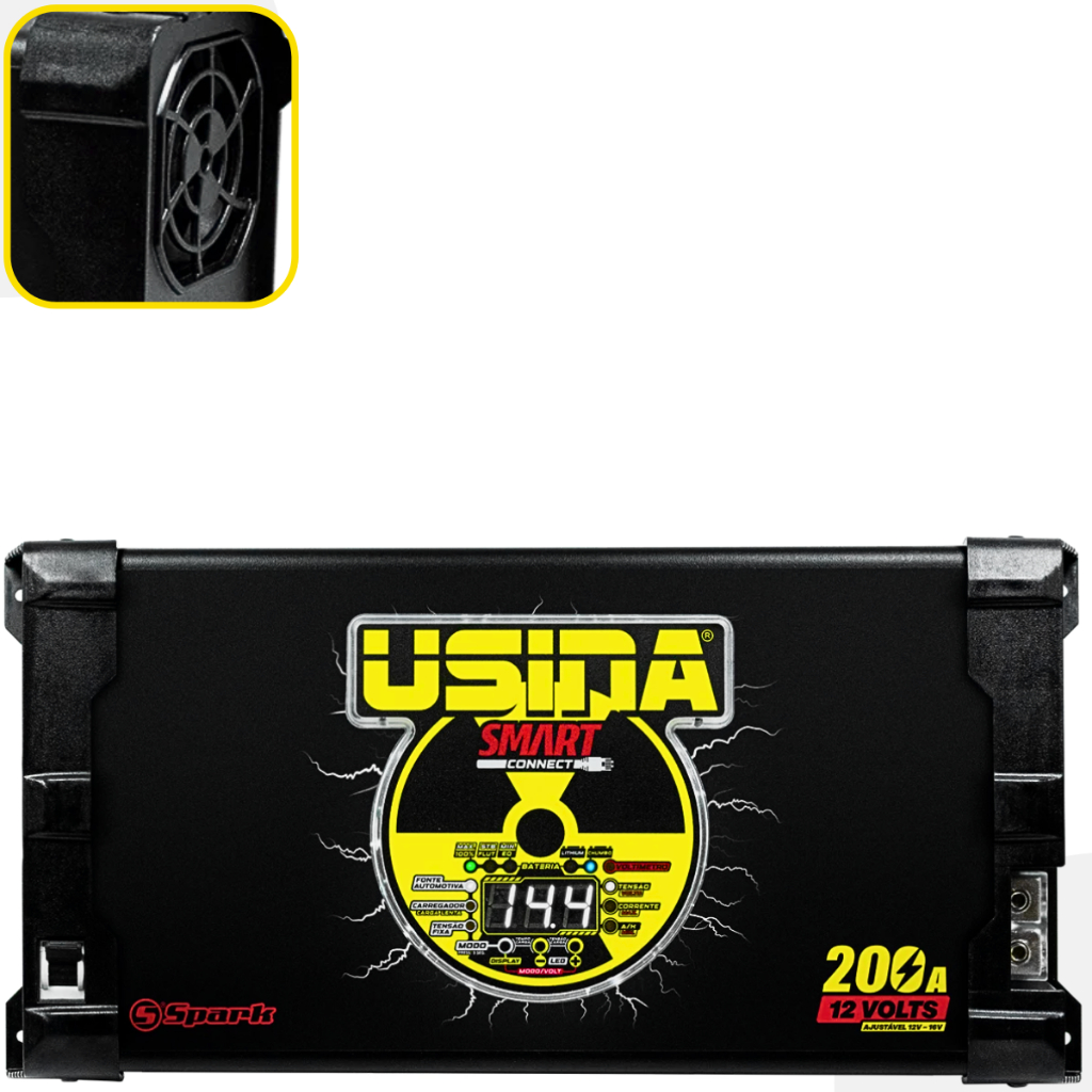 Fonte e Carregador Automotivo Usina 200, 150, 120, 100 e 70  Bivolt Baterry Meter e Connect Smart Voltmeter 127-220V