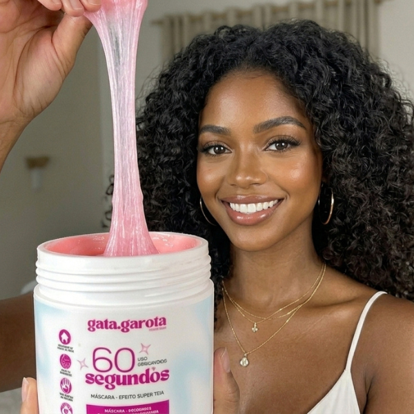 Mascara de Tratamento para Cabelo Crespo, Cacheado, Ondulado com Colágeno e Brilho 3D Gata Garota