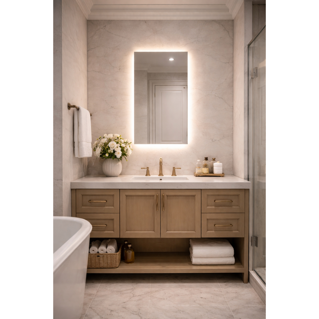 Espelho Retangular Lapidado 70x40cm 3 Cores LED Touch Decorativo