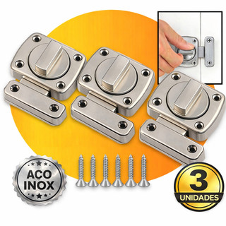 Kit 3 Fechaduras Trava De Segurança liga de zinco Porta Aço Inox Tranca Anti Roubo Fácil instalação