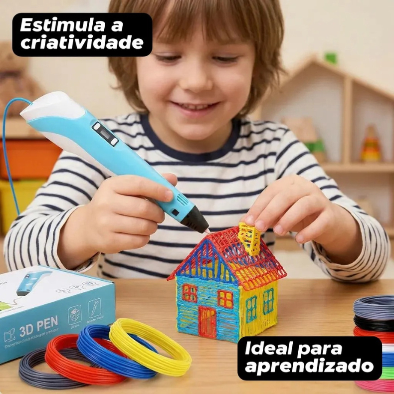 Caneta Impressora 3D com Refil PLA | Para Desenho Portátil Bivolt Infantil e Adulto
