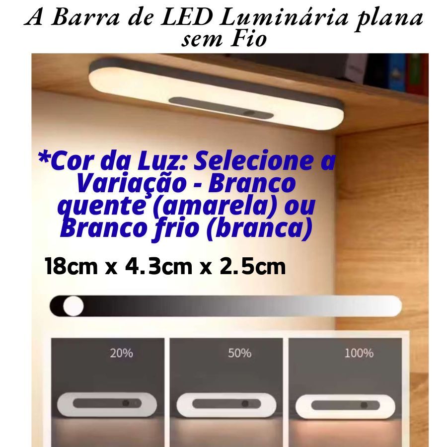 Luminária Led Luz Branca Ou Amarela Barra Spot 18x4.3x2.5Cm Com USB E Chapa Magnética Adesivos