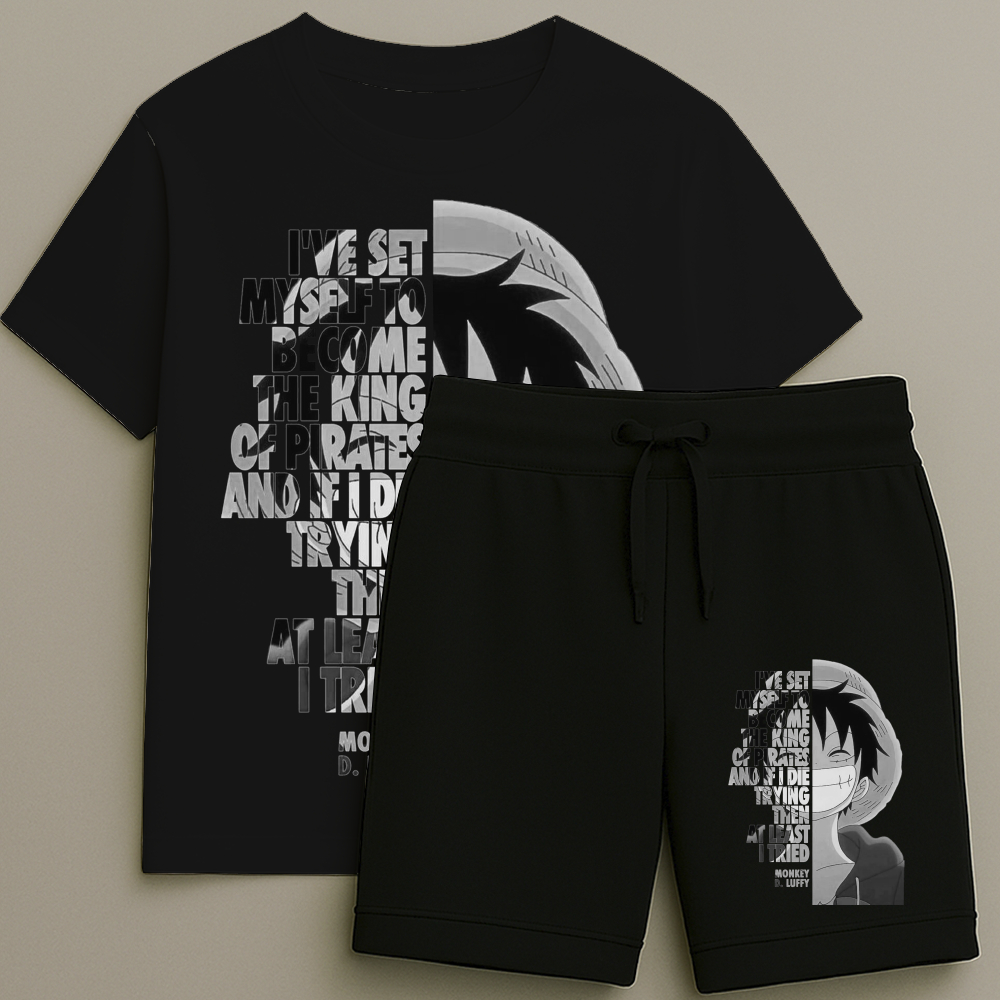 Camiseta e Bermuda Luffy Sorriso Cinza Conjunto Masculino T-shirt Estampa Shorts Blusa Tamanho 2 16
