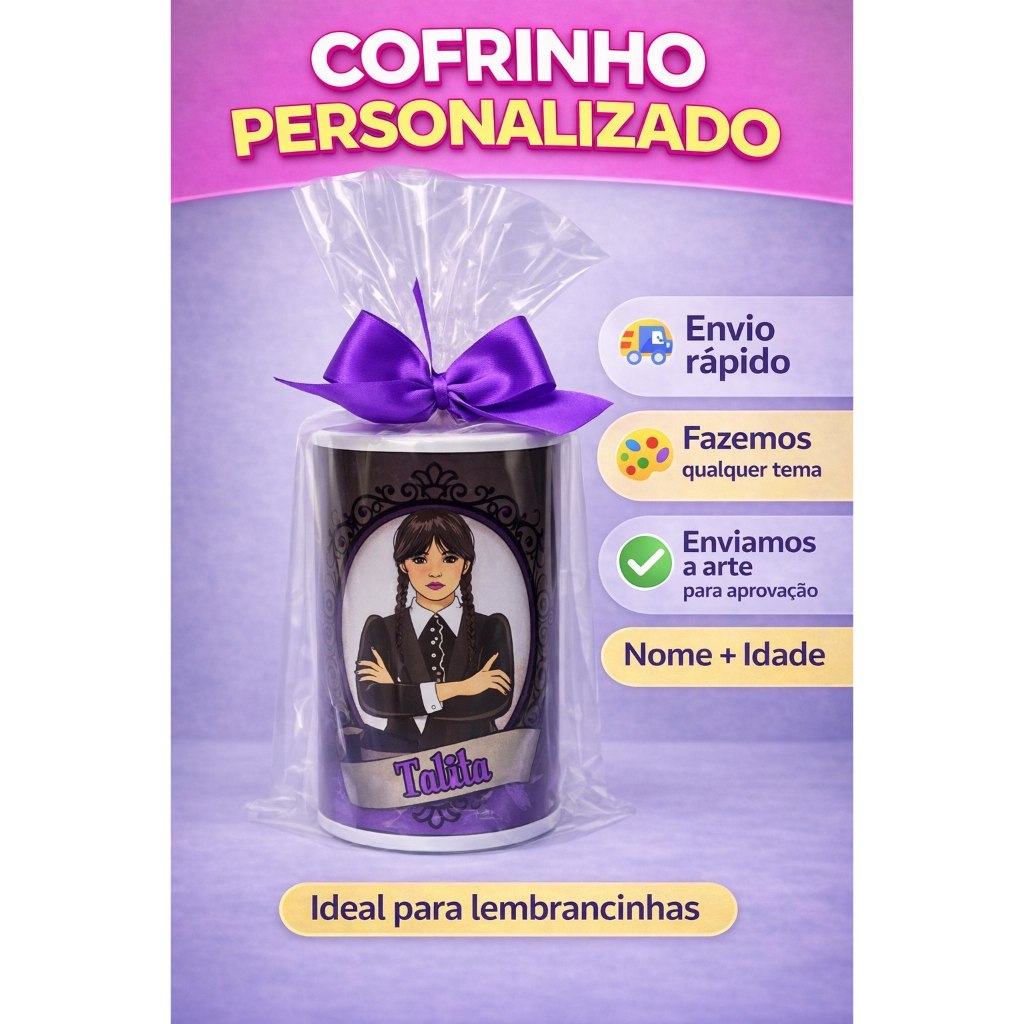 Cofrinho Wandinha Personalizado Infantil | Lembrancinha Aniversário | Nome e Idade | Tema Wandinha