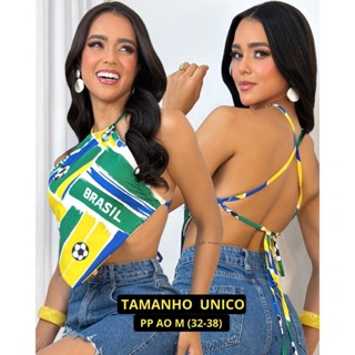 Cropped Brasil Blusa Copa do Mundo Top Costas Nua Frente Unica 2026 em Oferta na Shopee
