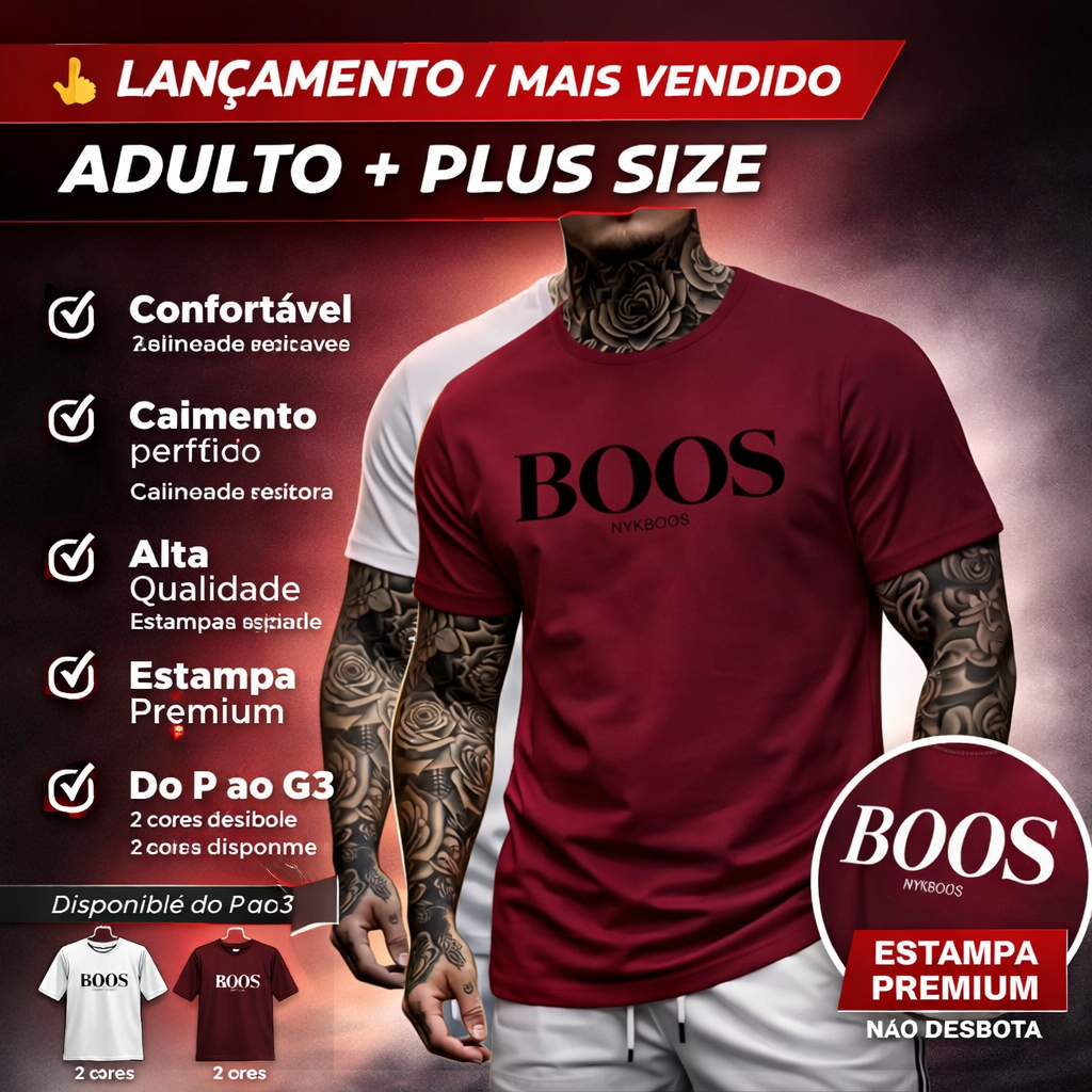 KIT 2 Camisetas Masculina Bo...os 100% Algodao Camisa Gola Redonda Malha Premium | Plus Size