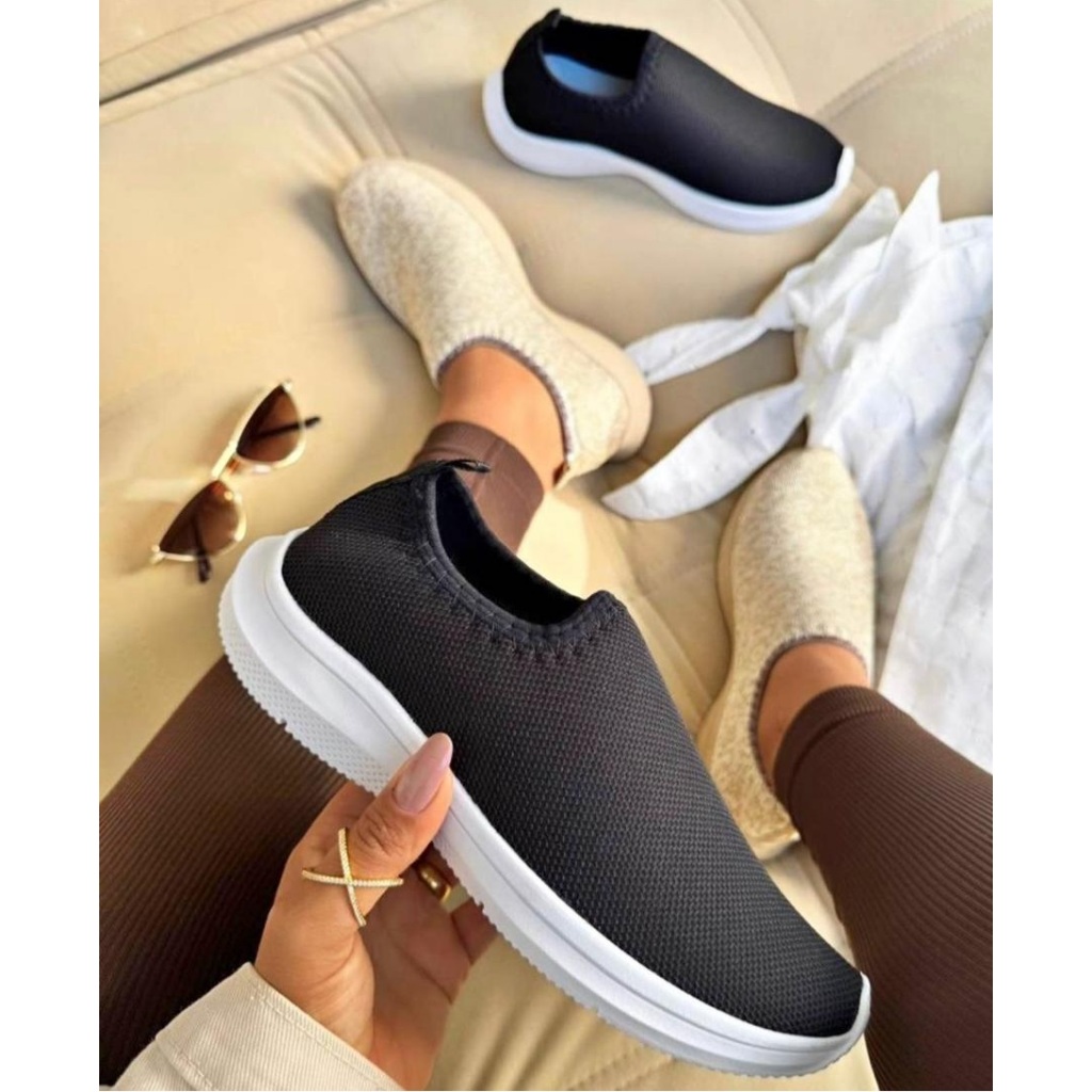 Tênis Feminino Meia Calce Fácil Slip On super Leve Flexível Confortável Caminhada Academia Casual