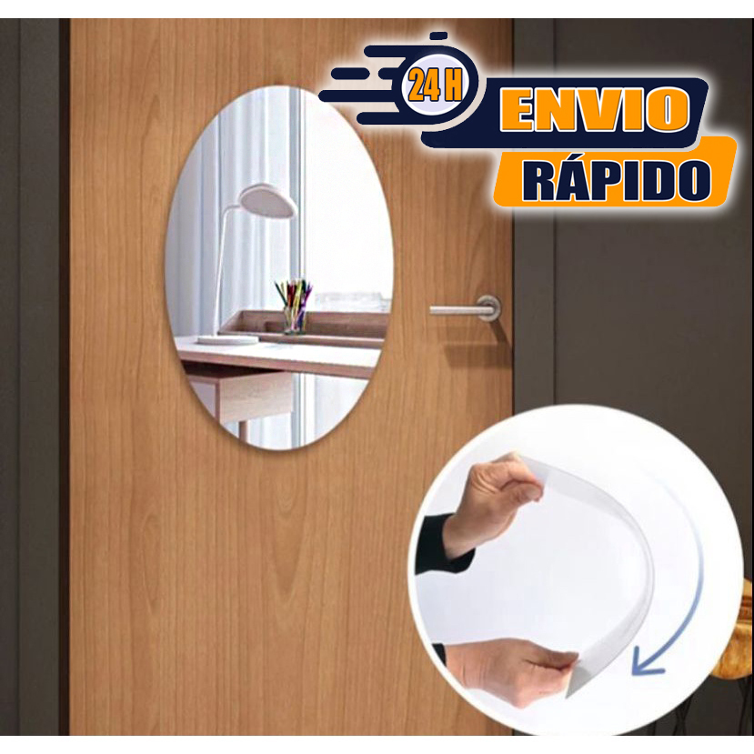 Espelho Parede Oval 20x30 em Acrílico Adesivo Autocolante Para Quarto Sala ou Banheiro