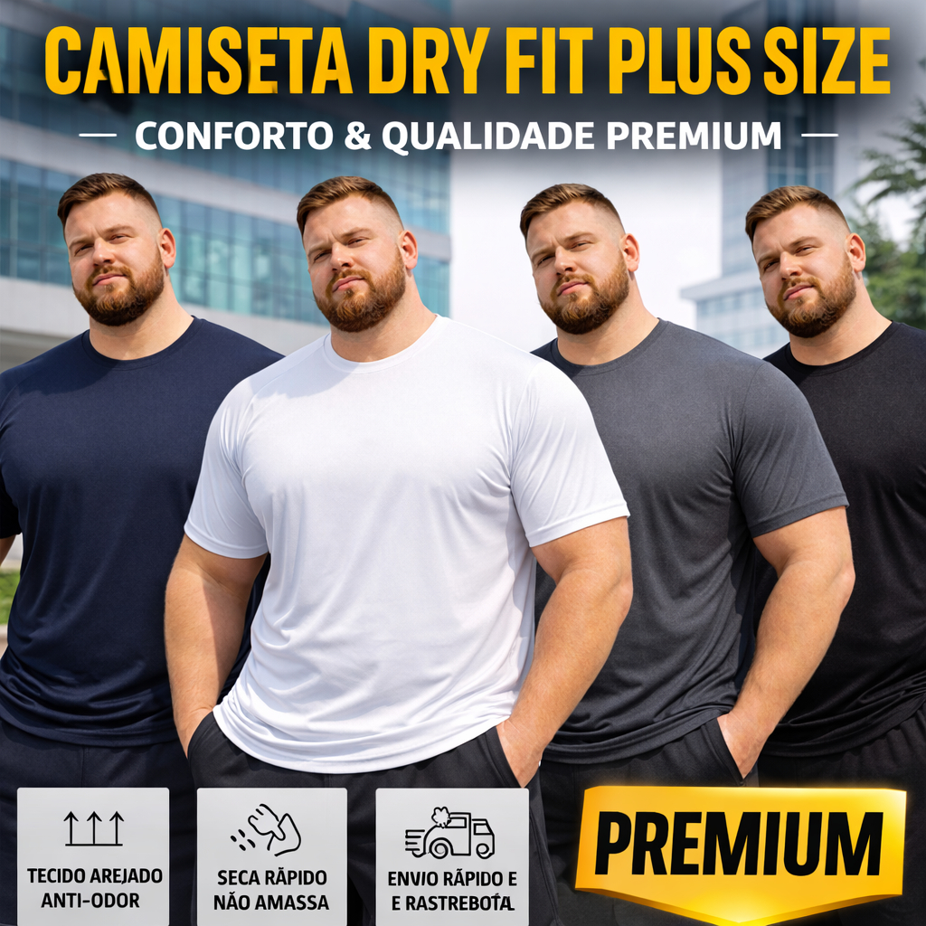 Camiseta Dry Fit Masculina Plus Size Básica Confortável Treino Corrida Trabalho Casual Academia