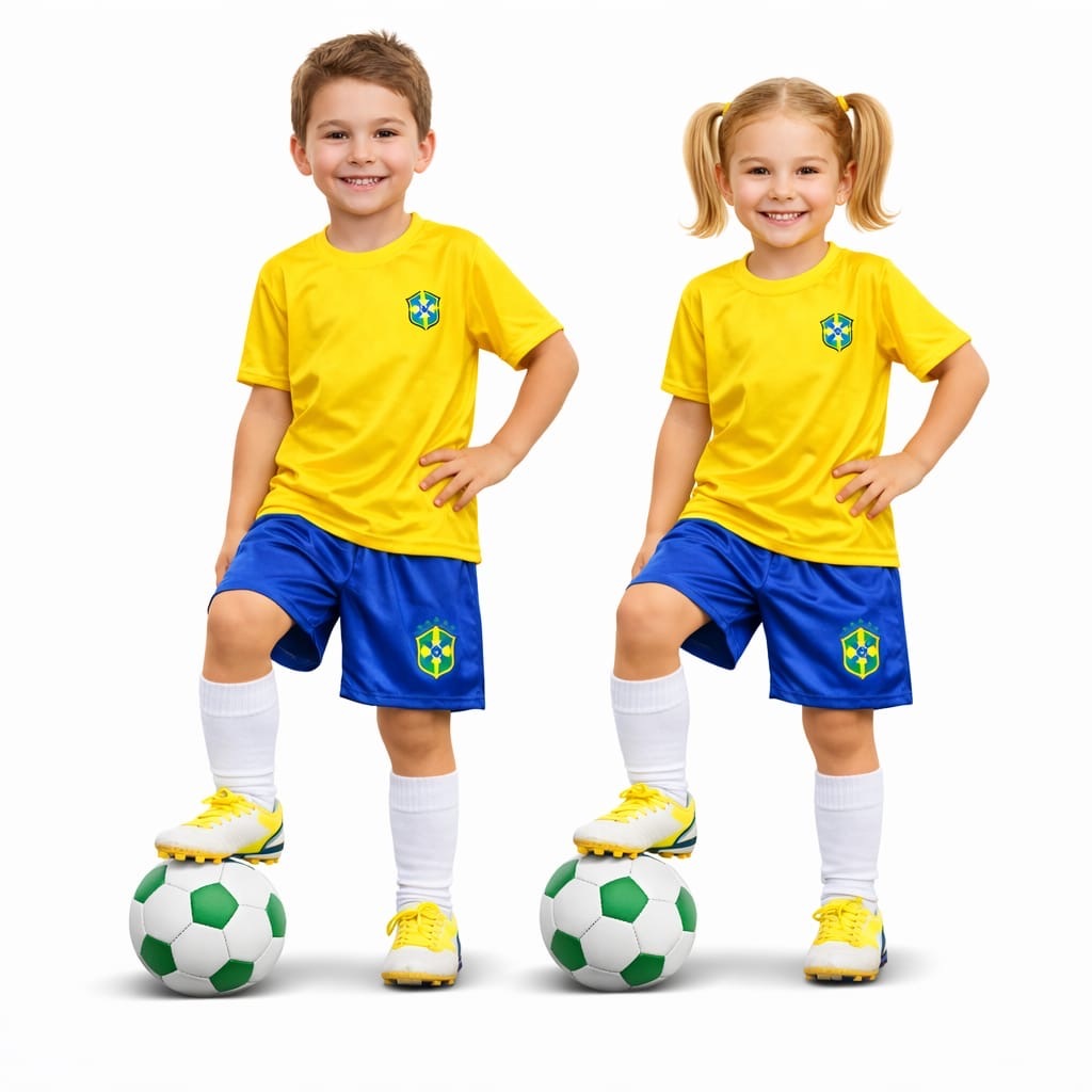 Conjunto Juvenil infantil Unissesx Camisa e short Basil nome brasil amarelo