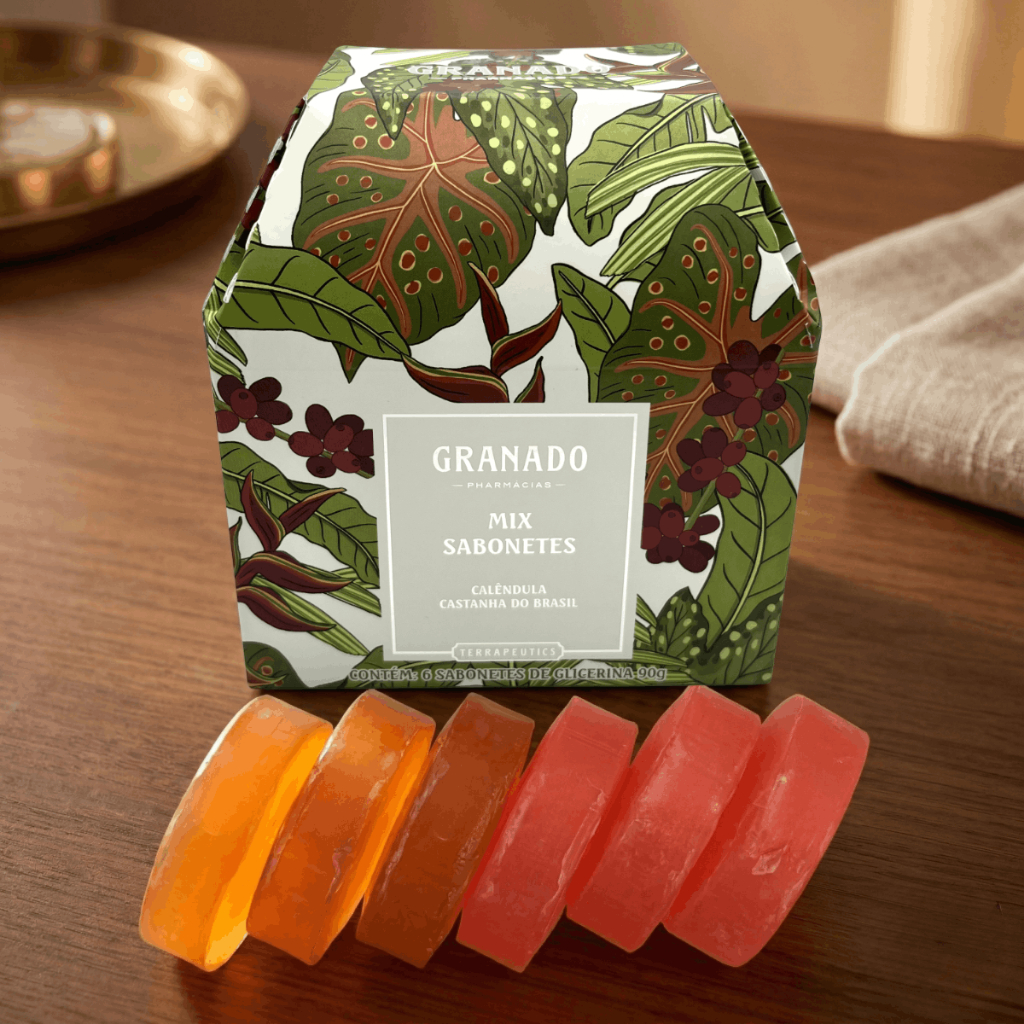 Kit Sabonetes Granado Linha Terrapeutics Caixa Presente Dias das Mães Calêndula e Castanha 6x90g em Oferta na Shopee