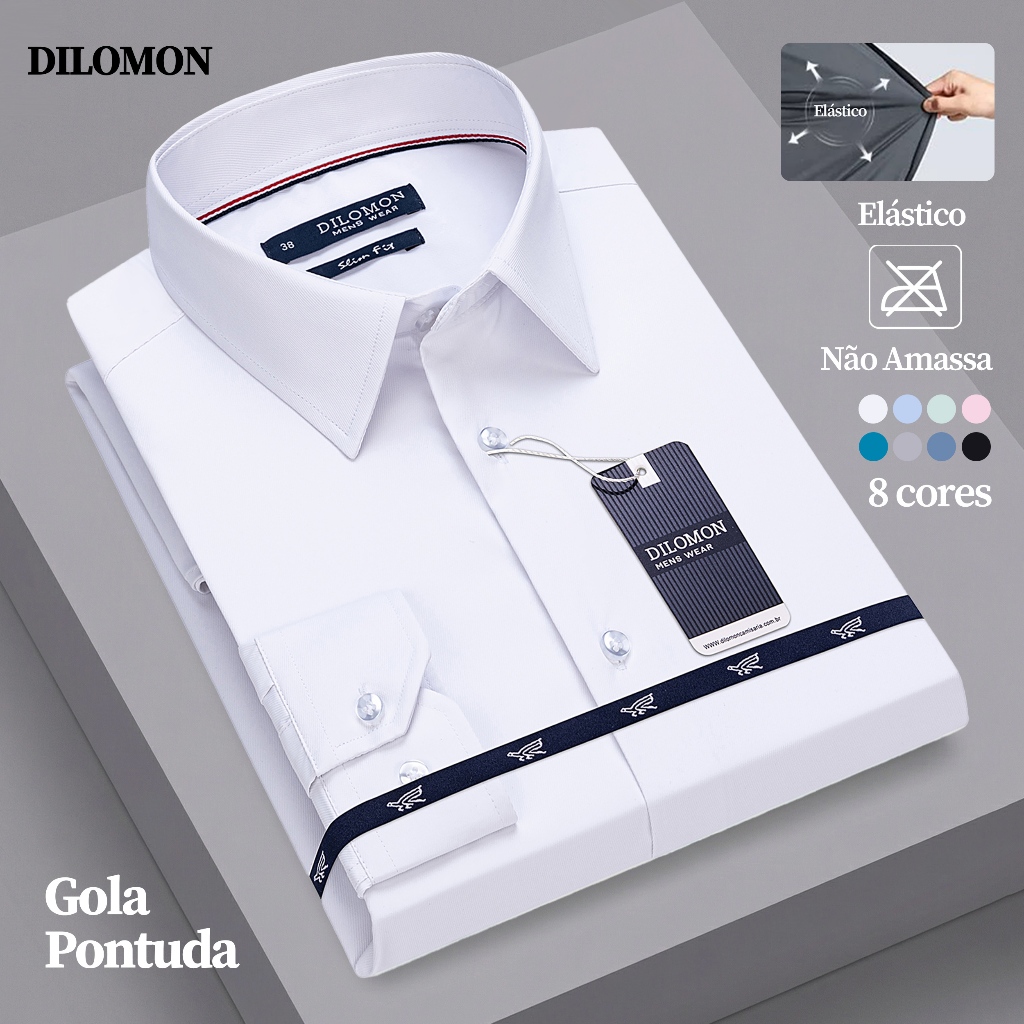 Dilomon Camisa Social Masculina Slim Fit Manga Longa Não Amassa Blusa do Brasil Roupa Trabalho Moda
