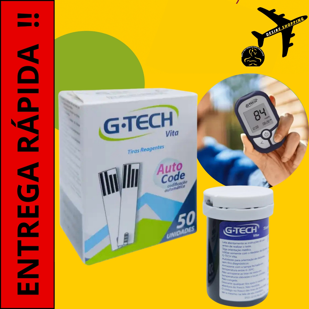 Tiras De Glicemia Para Medir Glicose Gtech Vita CX/50 Fitas - Tiras Reagentes