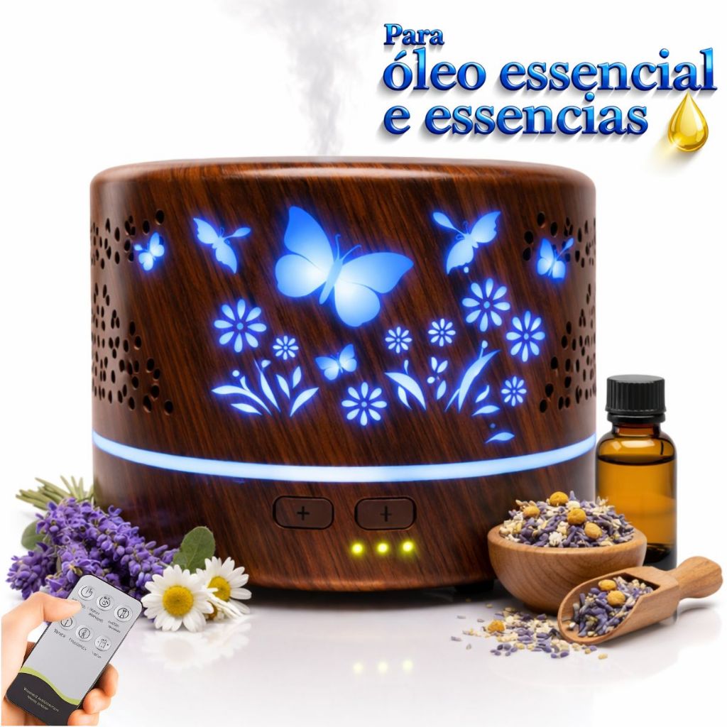 Difusor purificador de ar Ultrassônico 700ml com Controle Remoto com 7 cores de led