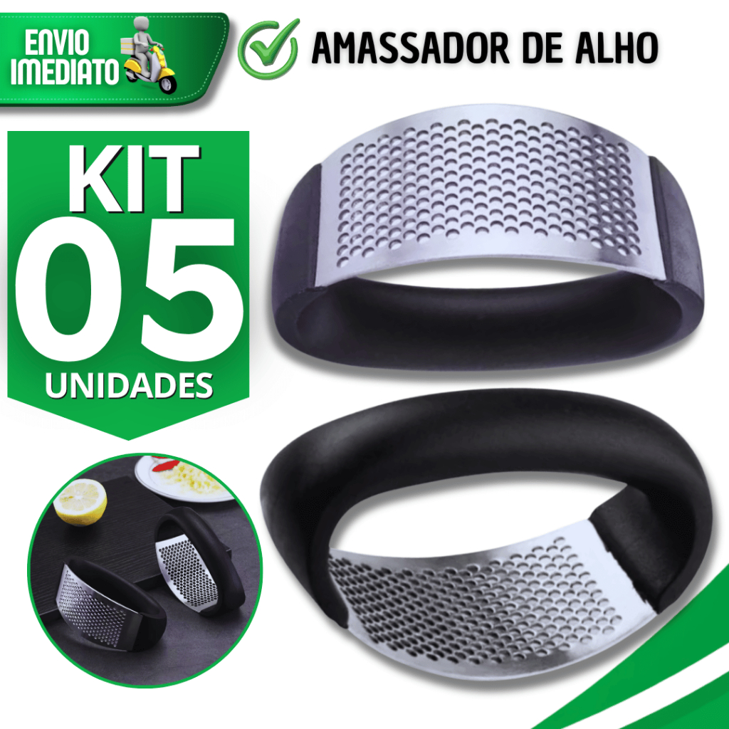Combo Espremedores de Alho Manual em Aço Inox Amassador Prático para Cozinha Multiuso Utensílios