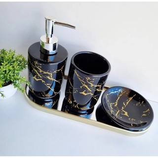 KIT CONJUNTO BANHEIRO MARMORIZADO 3PÇS-Clink