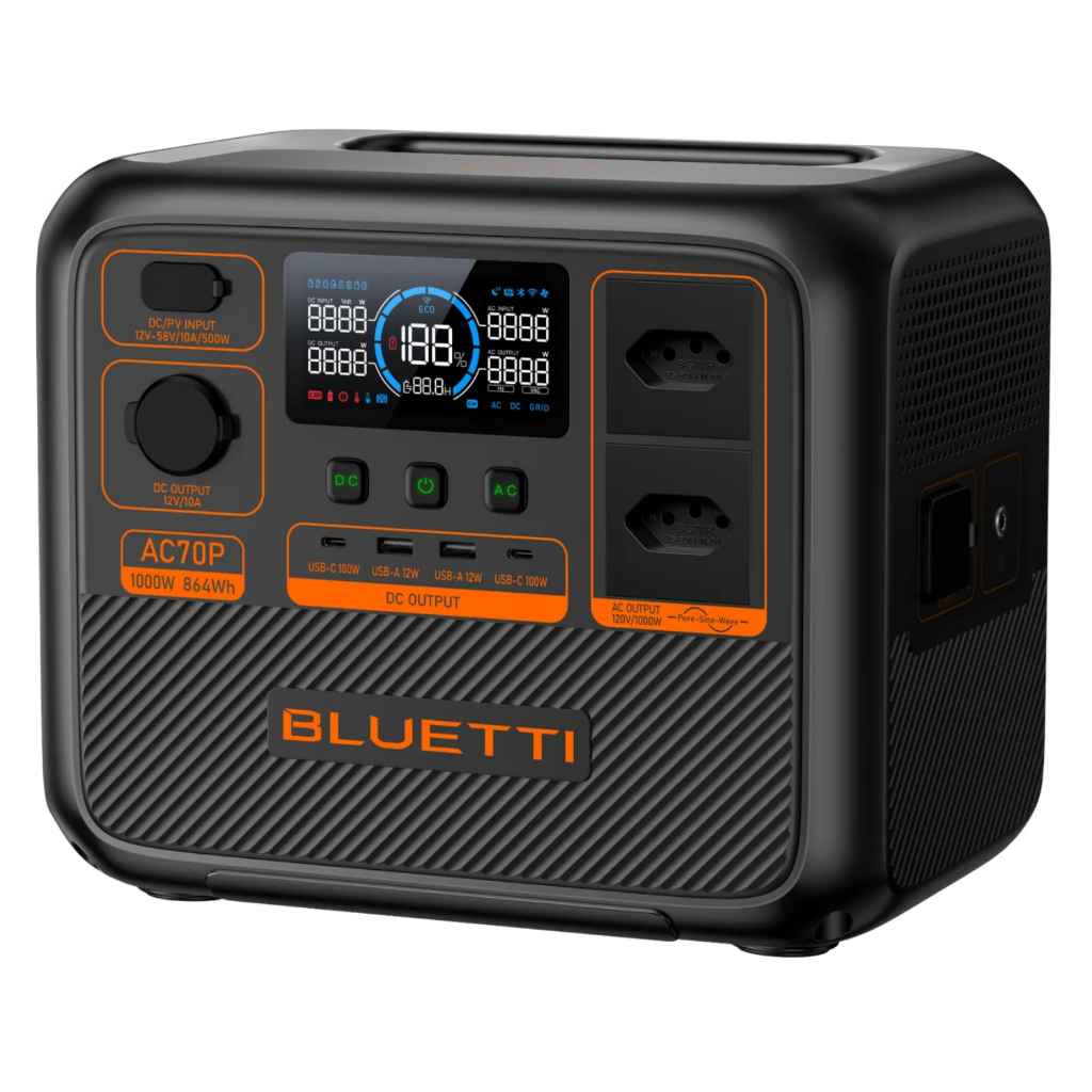 Gerador Solar Portátil Bluetti AC70P 1000W Bateria LiFePO4