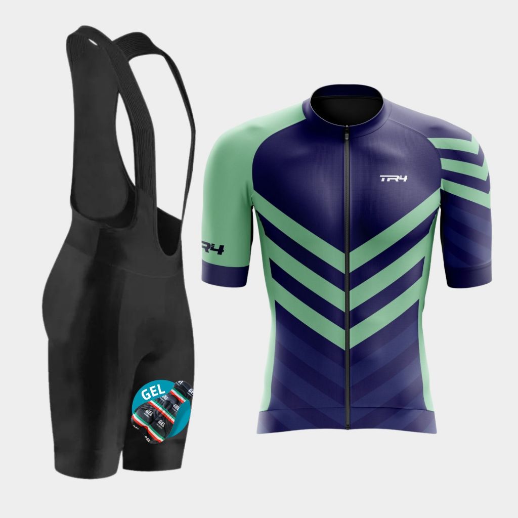 Roupa Ciclismo Masculino Conjunto Camisa Manga Curta Ziper Total Bretelle Acolchoado Bike Speed