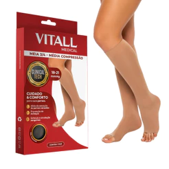 Meia 3/4 Vitall Medical Média Compressão 18-21 mmHg Sem Ponteira Feminina