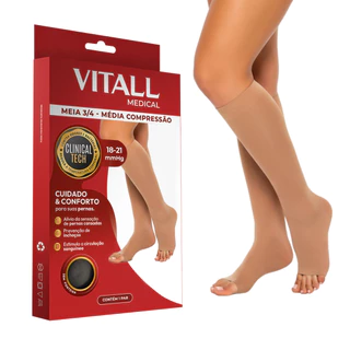 Meia 3/4 Vitall Medical Média Compressão 18-21 mmHg Sem Ponteira Feminina