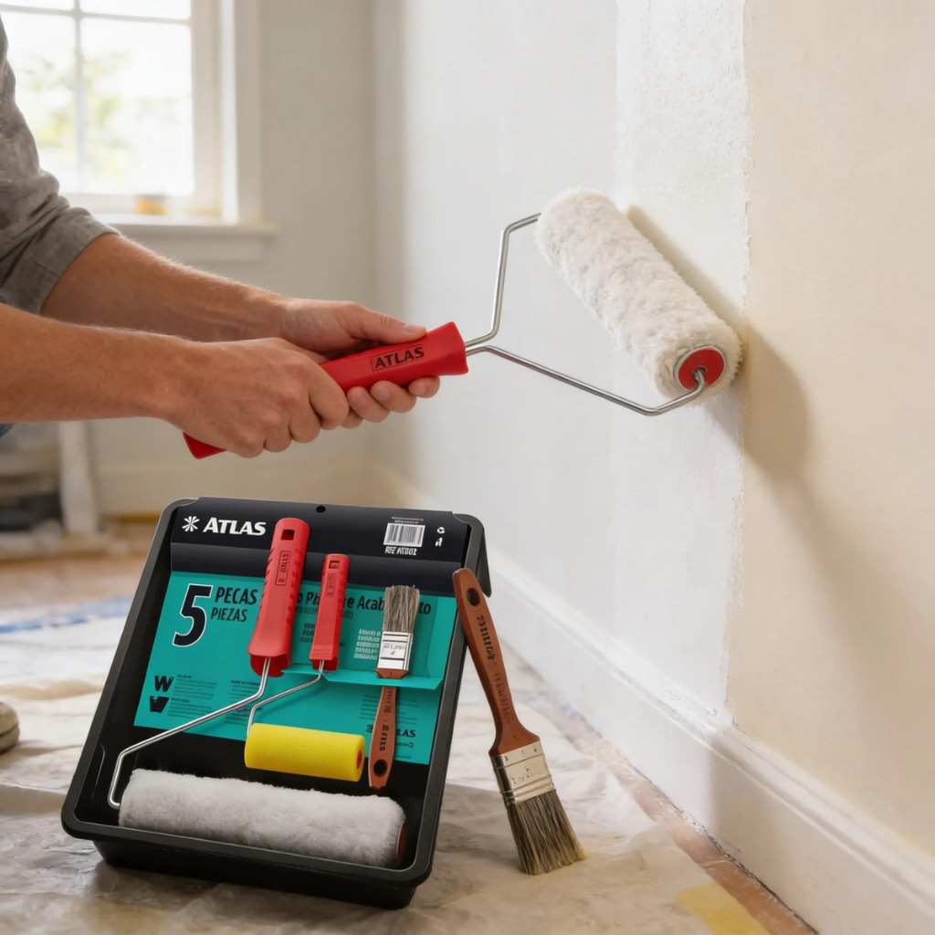 Conjunto Para Pintura Atlas Com Bandeja Rolo Trincha 5 Peças