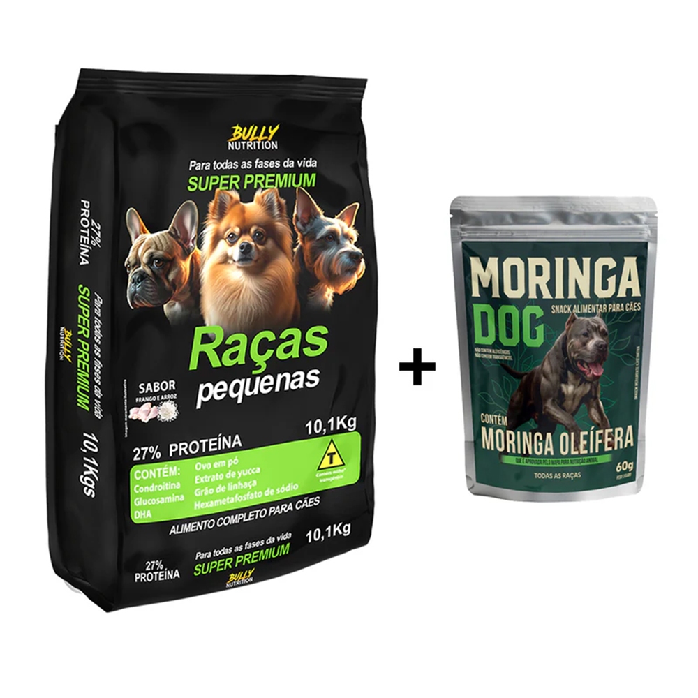Ração P/ Cães Raças Pequenas Bully Nutrition 10.1Kg+ Ganhe Moringa Dog 60g |Vitalidade e Longevidade