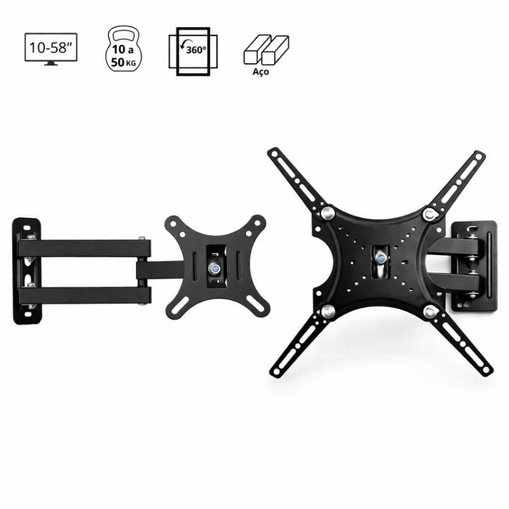 Suporte TV Monitor Articulado Giratório Metálico LED LCD 10-58 Polegadas Reforçado e Ajustável em Oferta na Shopee